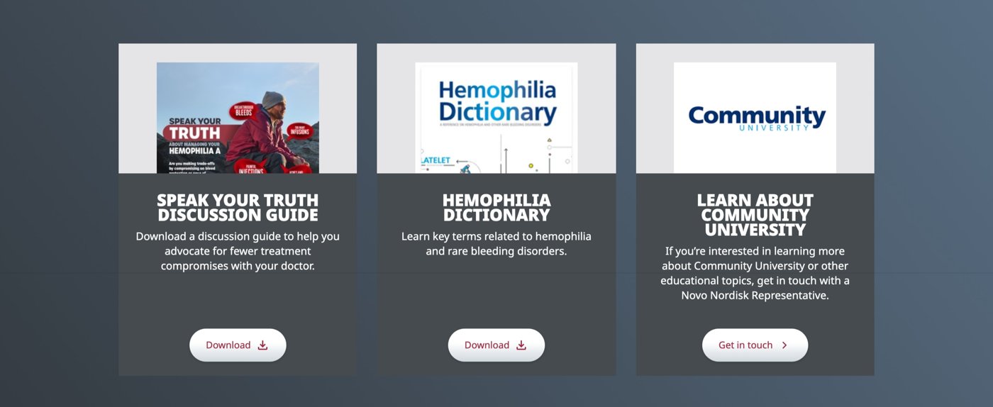 RES-2 — Resource cards: discussion guide, hemophilia dictionary, community education.