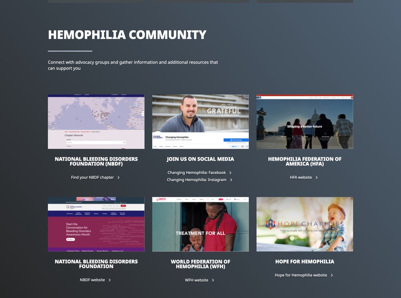 RES-3 — Hemophilia community organisations grid.